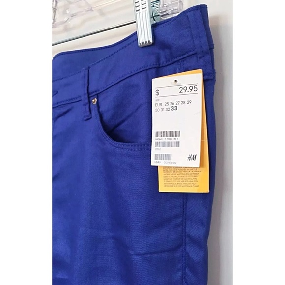 H&M NWT Sz 33/Lrg Skinny Jeans Blue Ankle Zippers - Picture 6 of 8
